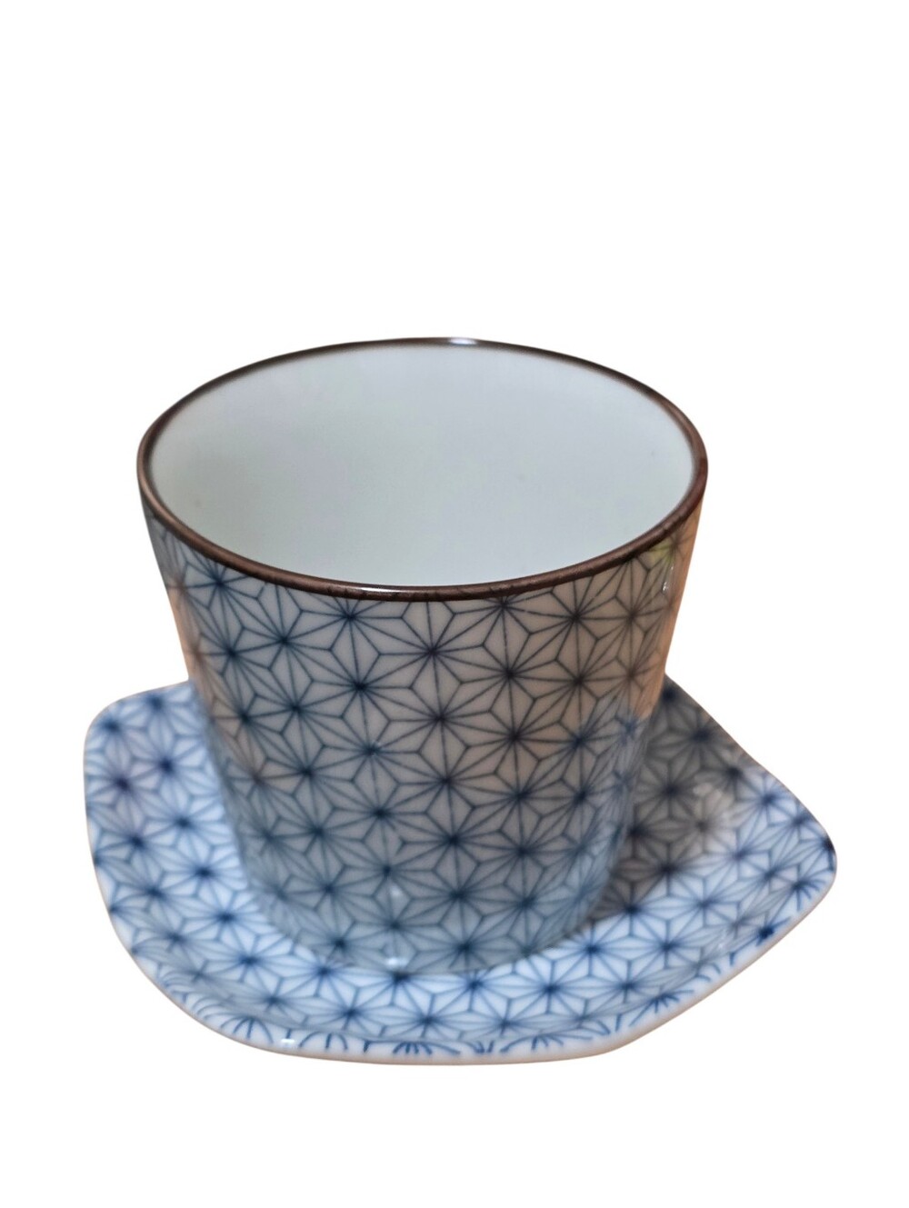Teavana Fine Porcelain Tea Cup & Saucer Set Japanese Asanoha Pattern EUC